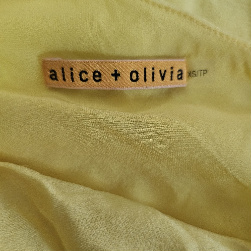 Alice + Olivia Vintage Silk One Shoulder Mini Dress | Bright Yellow | XS | EUC - Picture 8 of 9
